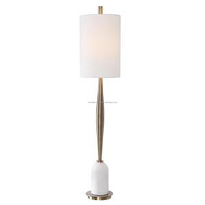 Mid-Century Modern Tall <b>Buffet</b> <b>Table</b> Lamp with Brass Stem & White Marble Base | Sleek Elegant Lighting for Open Spaces - Product Image 1