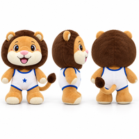 Service de Conception Personnalisée de Mascotte Lion en Peluche sur Mesure avec Crinière Ronde, Yeux Étoilés, Uniforme Sportif et Pose Debout