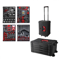 Valise à roulettes en plastique, boîte à outils, boîte à outils de quincaillerie, nouveau style, jeu complet de clés à douille, pinces et tournevis