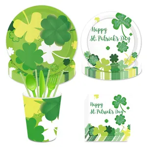 St Patricks Day Feestartikelen Festival Decoratie Klavers Wegwerp Servies Set Papieren Borden Cups Servetten