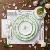 Service de table vintage en porcelaine fine motif muguet vert, assiette de présentation florale en céramique, tasse à café et bol en porcelaine pour mariage