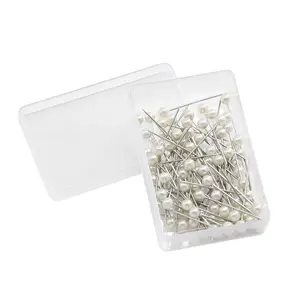 Pin de perla de acero inoxidable de 4*25mm, cabeza de bola redonda blanca marfil, 100 unidades/caja, Pin decorativo de joyería