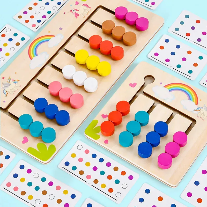 몬테소리 학습 장난감 모바일 색상 및 모양 퍼즐, 매칭 두뇌 티저 논리 게임 어린이를위한 조기 교육 나무 장난감