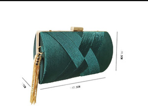 Bolso de mano de satén dorado de 6 pulgadas con patrón geométrico, transpirable, con borlas y cadena, para noche, cena, fiesta de graduación, boda - Product Image 2