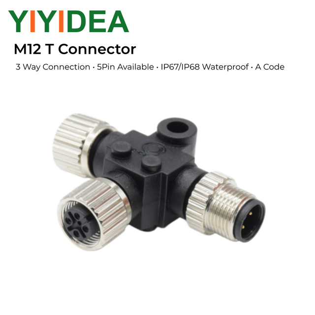 M12 T Connector 5Pin NMEA 2000 Micro Waterproof Tee Adapter Male Female Splitter IP67 for Industrial Automation