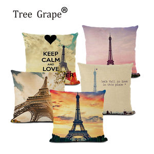 Alta calidad personalizado colorido arte moderno asiento cuadrado coche decoración impresa romántica París funda de almohada - Product Image 1