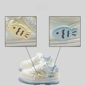 Baskets blanches en maille pour femmes avec design résille, semelle épaisse, chaussures de sport décontractées - Product Image 5