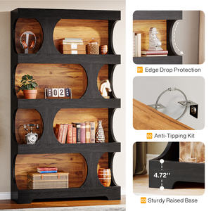 Bibliothèque noire de 71 pouces de haut, étagère à livres asymétrique moderne, étagère de présentation autoportante à 4 niveaux avec forme classique pour le bureau à domicile - Product Image 4