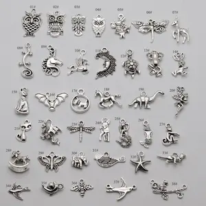 Abalorios de aleación pequeños para fabricación de collares, colgante de plata antigua para pulsera artesanal, pendientes, precio por pieza