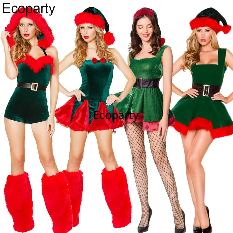 2023 disfraz de Navidad para mujer Sexy árbol de Navidad Santa Cosplay verde rojo tubo Top vestido Festival puesta en escena ropa