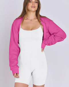 Moda multicolor Y2K Crop Top chaqueta deportiva <span class=keywords><strong>de</strong></span> punto para entrenamiento gimnasio Yoga mujer logotipo personalizado sólido Casual Lounge sudadera - Product Image 2