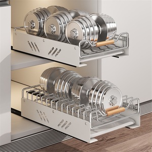 Stainless Steel <b>Dish</b> Storage Rack Kitchen Cabinet <b>Standing</b> Type Non-Folding Double Tier Waterproof Modern Drawer-Type Pull Box - Product Image 5