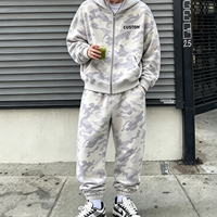 Ensemble 2 pièces sweat à capuche et pantalon de survêtement imprimé camouflage pour homme, style streetwear personnalisé, ensemble de survêtement jogger déchiré pour homme