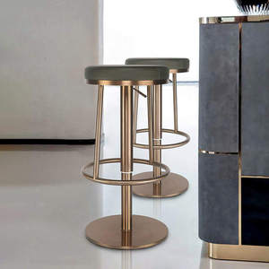 Restaurants and hotels feature modern rose gold stainless steel bar <b>stools</b> with swivel bases and <b>height</b>-<b>adjustable</b> ottoman legs - Product Image 4