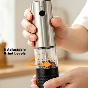 Ensemble <span class=keywords><strong>moulin</strong></span> à sel et à poivre électrique rechargeable Type-C en acier inoxydable avec lumière LED et 6 réglages de finesse - Product Image 3