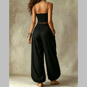 Kadınlar için İki Parçalı Yazlık Eşleşen Takımlar, Büzgülü Crop Top ve Aladdin Harem Pantolon Seti, Tatil Kıyafetleri 2026 - Product Image 5