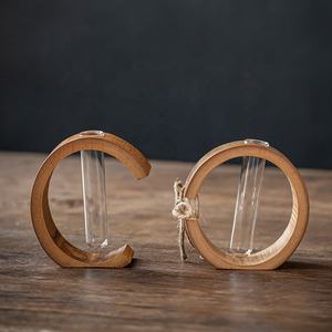 Ornements d'arrangement floral en bois, vase en verre, tube à essai, support en bois, plantes hydroponiques, pots <span class=keywords><strong>de</strong></span> fleurs avec base en bois - Product Image 2