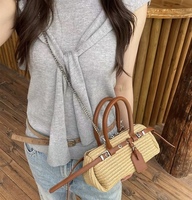 Tas Mini Wanita Trendy, Selempang Satu Bahu, Tas Anyaman dengan Ritsleting untuk Pantai