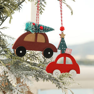 Forma de árbol y coche rojo de madera, adornos de decoración de fiesta de Navidad, decoración de Navidad, colgante decorativo de madera, colgante de árbol de Navidad - Product Image 3