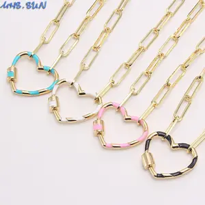 Fashion Women Colorful Oli Drop Enamel Bamboo Heart Pendants Chokers Collar 18K Gold Plated Chunky Chain Necklace Accessories