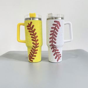 Rhinestone With Handle Lid and Straw Baseball Print <b>Thermos</b> <b>Bottle</b> Cup Custom LogoBulk Outdoor Camping 40Oz Tumbler - Product Image 2