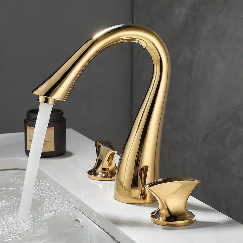 Golden European Double Handle Washbasin Split Hot Cold Cabinet Home Washing Bowl Water Tap Bathroom Basin Faucet