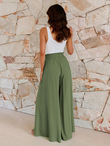 Pantalon droit formel pour femme écologique respirant polyester/coton devant plat taille haute élastique coupe ample pleine longueur - Product Image 4