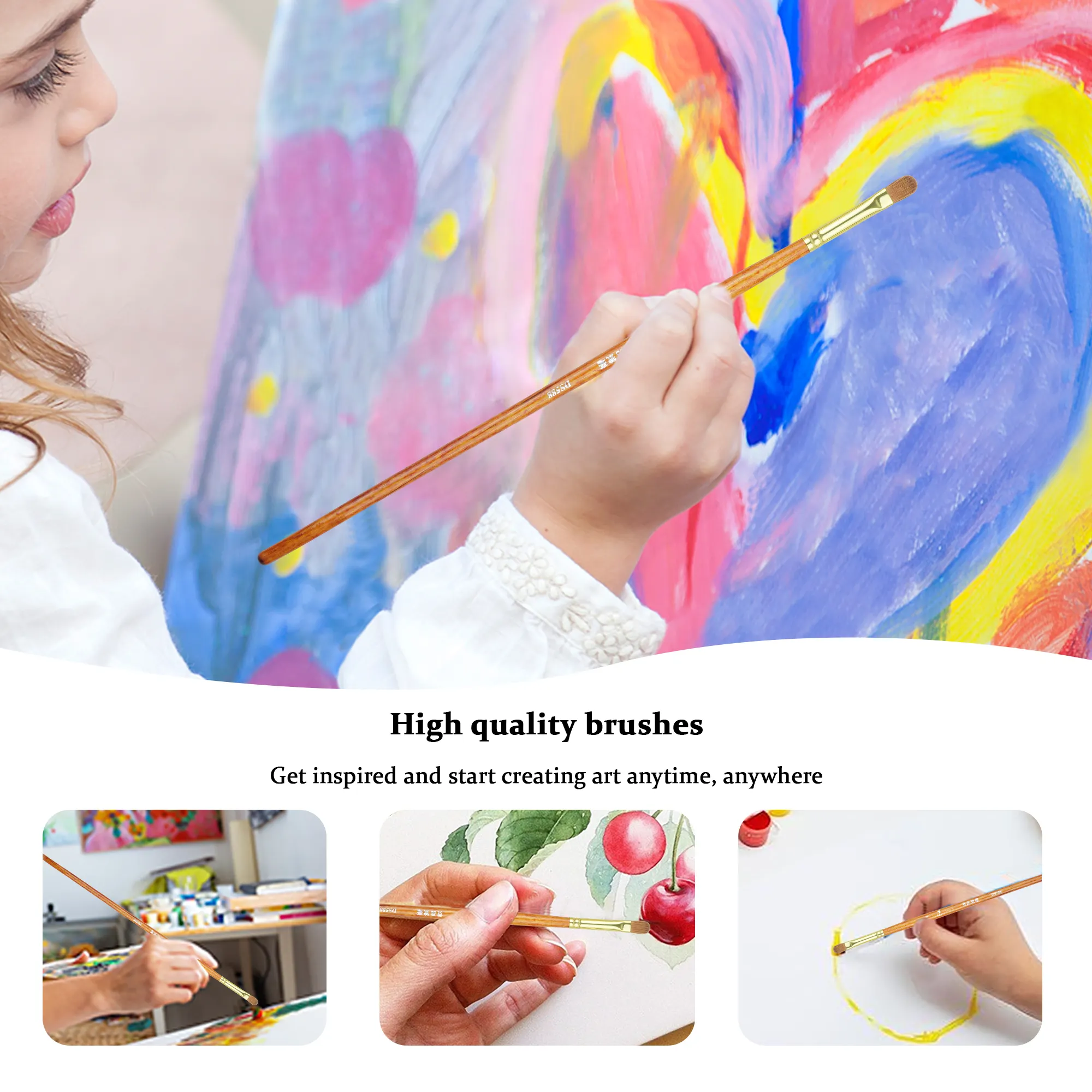 Toptan fiyat yüksek dereceli gelincik Filbert şekli ile ahşap saplı fırça yuvarlak sanatçı fırça profesyonel boyama resim fırçası
