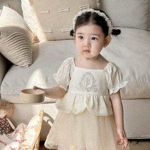 Vestidos de Niña para Fiesta de Boda, Estilo Princesa Floral, Satén Bordado, Línea A, Hasta la Rodilla, Ropa Infantil - Product Image 4