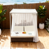 Cadre en métal en rotin pour lit de jour à baldaquin extérieur personnalisable avec rideaux transparents Styles multiples couleurs pour la détente de luxe au bord de la piscine