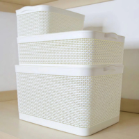 Panier de rangement moderne en plastique pour la maison, panier à linge, organisateur de vêtements, conteneur de rangement à motif rotin avec couvercle, vente en gros