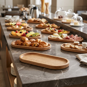 Plateau et assiette rustiques faits à la main en bois d'acacia, lavables au lave-vaisselle, qualité professionnelle pour la cuisine, la salle de bain, l'hôtel - Product Image 3