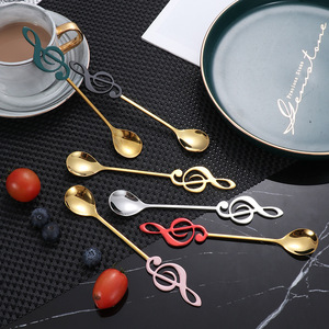 Cuchara creativa para café, cuchara de acero inoxidable 304 con forma de nota musical, cuchara para mezclar helado chapada en oro, cuchara para postre. - Product Image 1