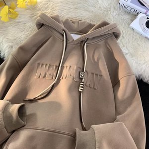 Chaqueta con forro polar de invierno de peso pesado para hombres europeos americanos estilo Otoño/Invierno Sudadera con capucha con estampado de acero grueso sólido - Product Image 1