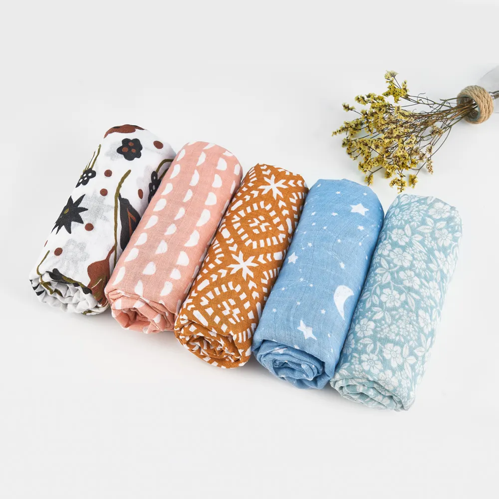 Kangobaby थोक कस्टम प्रिंट फैशन पैटर्न बच्चे लपेटना कंबल मलमल नवजात कार्बनिक बांस कपास बच्चे को कंबल