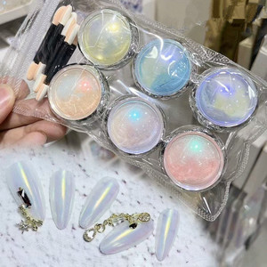 เจลทาเล็บเมอร์เมดแบบจุ่มสีออโรร่าอะคริลิคสำหรับทำเล็บมือ ชุด 6 กระปุก ขายส่ง พร้อมสีเมทัลลิกมิเรอร์หลากสี - Product Image 2