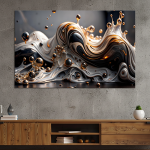 Modern Gold Black Fluid Print Canvas - Abstract Liquid Splash Art,<b>WRAPPED</b> CANVAS - Product Image 3