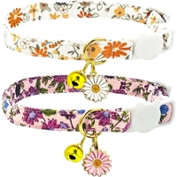 Collier de sécurité NIBAO pour chat avec pendentif marguerite, boucle de déverrouillage rapide, collier floral mignon avec clochette pour chats et petits chiens