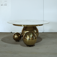 Table basse de luxe meubles modernes de salon table basse ronde de base de boule d'acier inoxydable de dessus de marbre pour l'hôtel à la maison