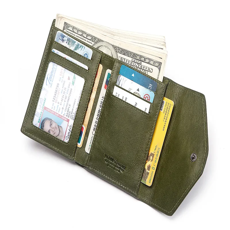 Wallets For Women Fashionable Durable Green Ladies Wallet with Zipper pocket Real Leather Travel Money Purses