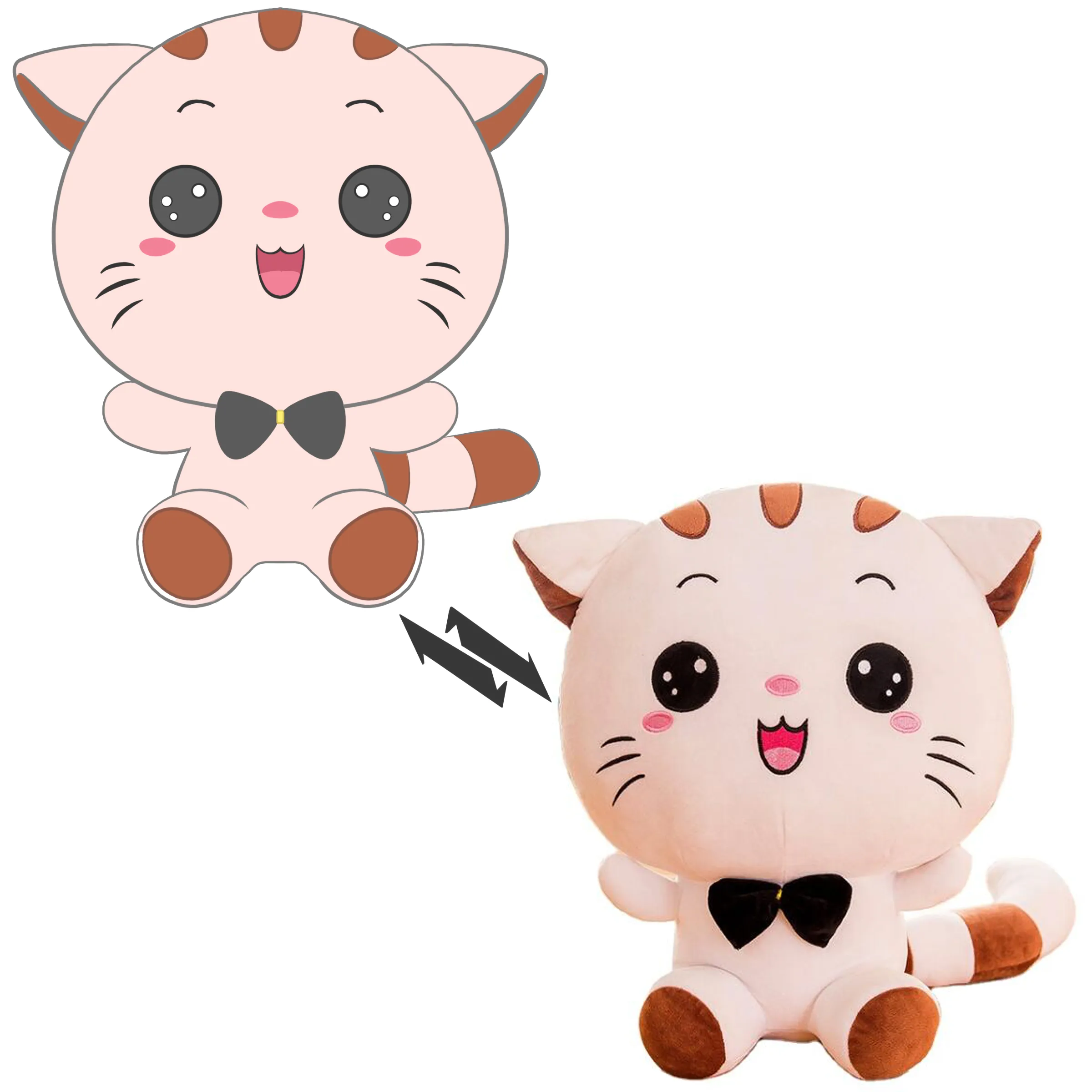 Boneca de gato com cauda grande e gato grande, brinquedo de pelúcia fofo com travesseiro para presente de aniversário para meninas, brinquedo fofo personalizado