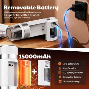 เครื่องชงกาแฟเอสเพรสโซแบบพกพา 3 in 1 พร้อมแบตเตอรี่ถอดได้ หน้าจอ LED ให้ความร้อนเร็ว เครื่องชงกาแฟขนาดเล็กสำหรับเดินทางและตั้งแคมป์ พร้อมโลโก้สั่งทำ - Product Image 2