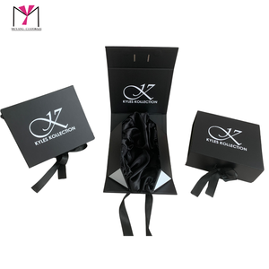 MUYANG Custom Luxury <b>Black</b> <b>Box</b> With Satin Insert for High Quality Wig Packaging <b>Box</b> With Bow - Product Image 1