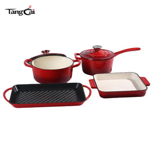 Ensemble d'ustensiles de cuisson en fonte écologiques et durables antiadhésifs - Cocotte 5QT, <span class=keywords><strong>Casserole</strong></span> 3QT, Plaque de cuisson <span class=keywords><strong>rectangulaire</strong></span> et Plaque à rôtir, Compatible four - Product Image 5