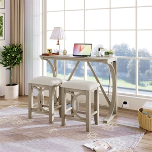 Ensemble de table à manger extensible et pliable <span class=keywords><strong>TOPMAX</strong></span> moderne en 3 parties, hauteur comptoir, avec port USB et tabourets rembourrés - Product Image 2