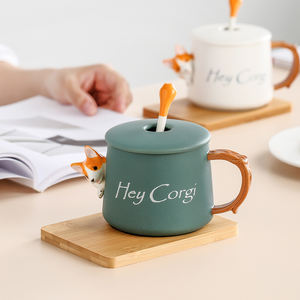 Shamitao 420mL mignon dessin animé 3D Animal <span class=keywords><strong>Corgi</strong></span> tasse en céramique créatif hommes et femmes Couple avec couvercle cuillère eau potable tasse à café - Product Image 2