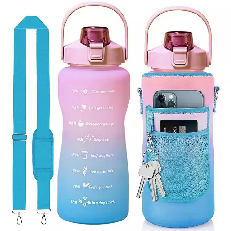 Botella de agua deportiva con funda Motivacional Botella de agua Funda Botella de agua de 2 litros 2.2L Medio galón Camping Gimnasio Metal CLÁSICO