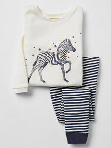 Pijama de Manga Larga con Estampado de Rayas Blancas Zebra de Taiwán, Pantalones de Pijama con Top - Product Image 1