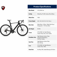 Vélo de route Tornado - Troisième génération, moyeu de roue en fibre de carbone ET, transmission radio, 24 vitesses, frein à disque hydraulique, charge maximale 160 kg