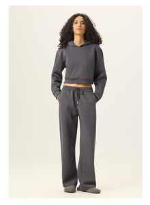 Tuta da donna <span class=keywords><strong>con</strong></span> mezza <span class=keywords><strong>zip</strong></span> e collo alto, vestibilità slim, stile americano, <span class=keywords><strong>felpa</strong></span> corta e pantaloni a vita alta <span class=keywords><strong>con</strong></span> coulisse - Product Image 5